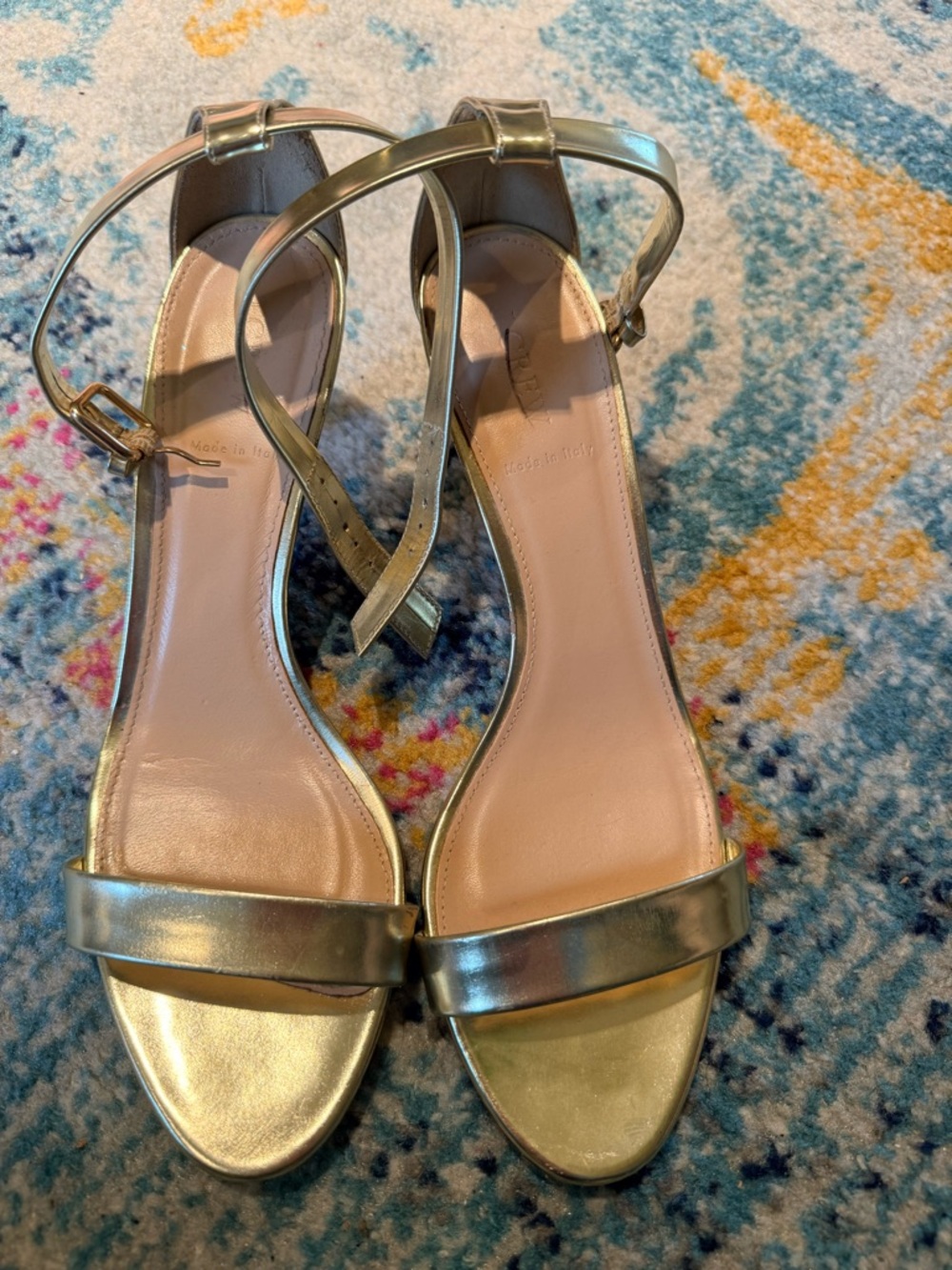 J. Crew Gold Ankle-Strap Heels, Size 11